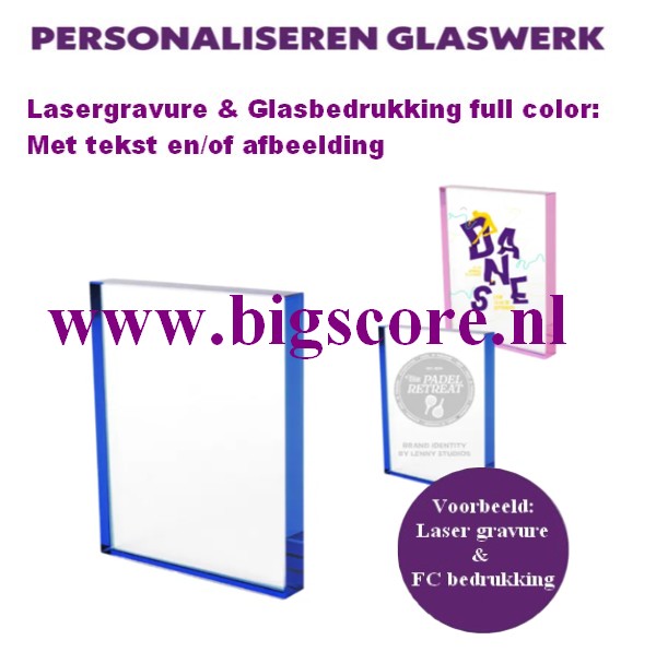 Emily Crystalstandaard in Blauw en Roze inclusief FC of Lasergraveer ontwerp